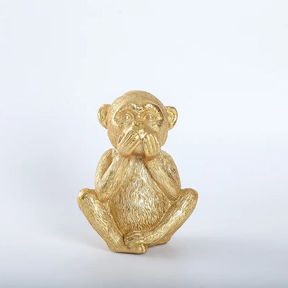 No Hear No See No speak  Golden Monkey Miniature Figurines Resin Art Sculpture Cute Little Animal Home Room Office Decorations