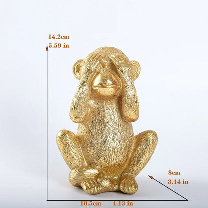 No Hear No See No speak  Golden Monkey Miniature Figurines Resin Art Sculpture Cute Little Animal Home Room Office Decorations
