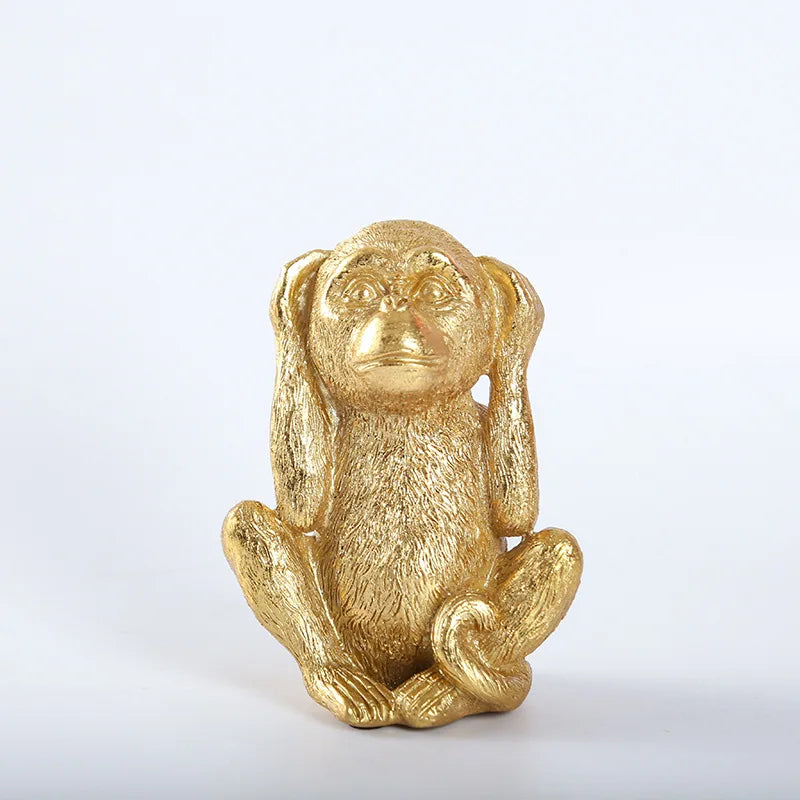 No Hear No See No speak  Golden Monkey Miniature Figurines Resin Art Sculpture Cute Little Animal Home Room Office Decorations