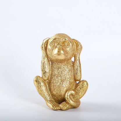 No Hear No See No speak  Golden Monkey Miniature Figurines Resin Art Sculpture Cute Little Animal Home Room Office Decorations