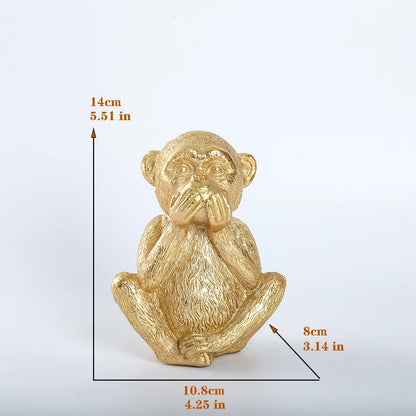 No Hear No See No speak  Golden Monkey Miniature Figurines Resin Art Sculpture Cute Little Animal Home Room Office Decorations