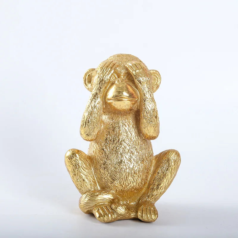 No Hear No See No speak  Golden Monkey Miniature Figurines Resin Art Sculpture Cute Little Animal Home Room Office Decorations