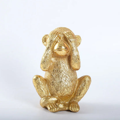 No Hear No See No speak  Golden Monkey Miniature Figurines Resin Art Sculpture Cute Little Animal Home Room Office Decorations