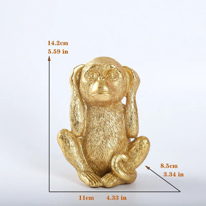 No Hear No See No speak  Golden Monkey Miniature Figurines Resin Art Sculpture Cute Little Animal Home Room Office Decorations