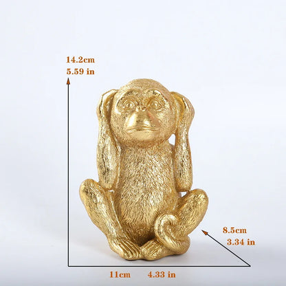 No Hear No See No speak  Golden Monkey Miniature Figurines Resin Art Sculpture Cute Little Animal Home Room Office Decorations