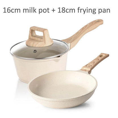Non-Stick Frying Pan Maifan Stone Kitchen Soup Pot Milk Pan With Wooden Handle Pot Cookware Set Cooking Utensils For Kitchen