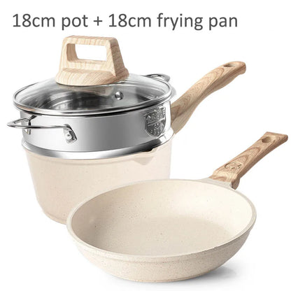 Non-Stick Frying Pan Maifan Stone Kitchen Soup Pot Milk Pan With Wooden Handle Pot Cookware Set Cooking Utensils For Kitchen