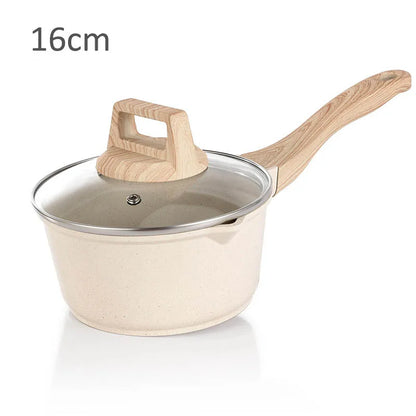 Non-Stick Frying Pan Maifan Stone Kitchen Soup Pot Milk Pan With Wooden Handle Pot Cookware Set Cooking Utensils For Kitchen
