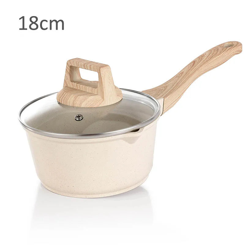 Non-Stick Frying Pan Maifan Stone Kitchen Soup Pot Milk Pan With Wooden Handle Pot Cookware Set Cooking Utensils For Kitchen