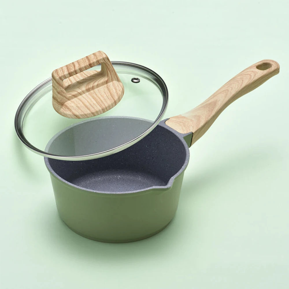 Non-Stick Frying Pan Set Maifan Stone Kitchen Soup Pot Milk Pan with Wooden Handle Pot Cookware Set Cooking Utensils for Kitchen