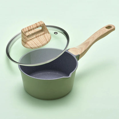 Non-Stick Frying Pan Set Maifan Stone Kitchen Soup Pot Milk Pan with Wooden Handle Pot Cookware Set Cooking Utensils for Kitchen