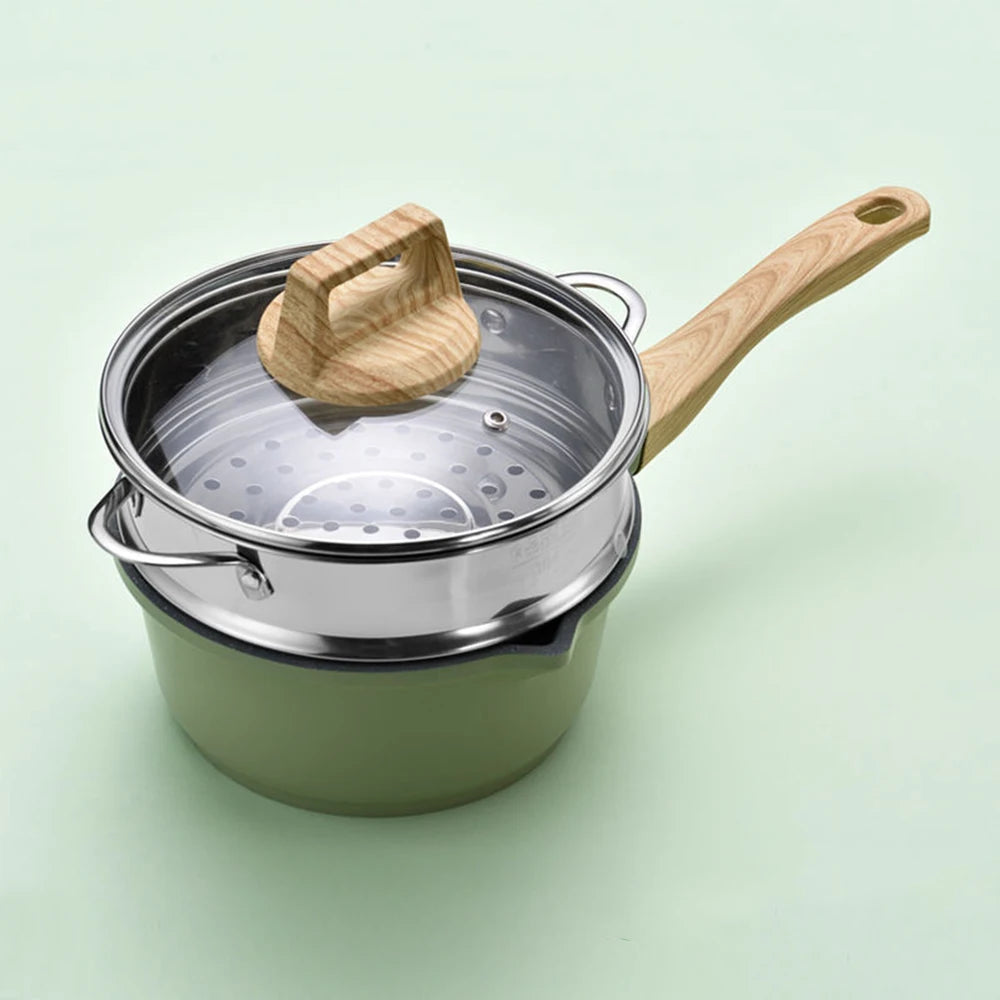 Non-Stick Frying Pan Set Maifan Stone Kitchen Soup Pot Milk Pan with Wooden Handle Pot Cookware Set Cooking Utensils for Kitchen