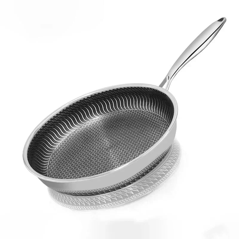 Nonstick Frying Pan, No-Coating Stainless Steel Cooking Pots for Kitchen, 28CM 30CM Wok Pans with Lid, Skillet Saucepan