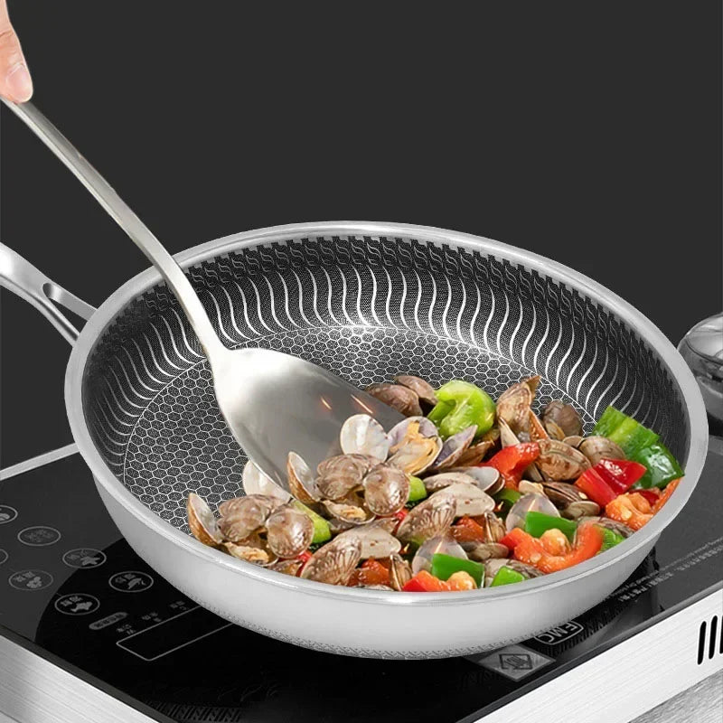Nonstick Frying Pan, No-Coating Stainless Steel Cooking Pots for Kitchen, 28CM 30CM Wok Pans with Lid, Skillet Saucepan Cookware