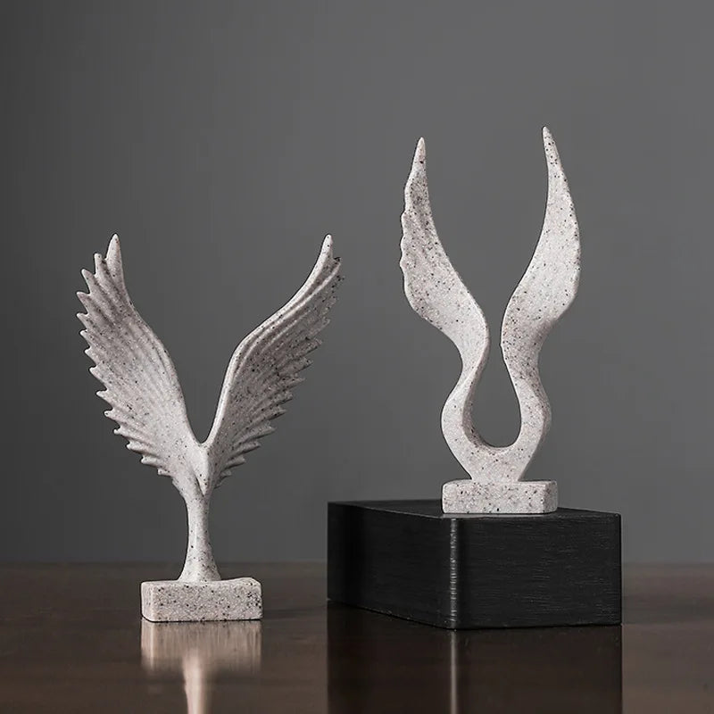 Nordic Abstract Resin Art Wings Figurine for Interior Aesthetic Home Decor Sculpture Living Room Ornaments Desk