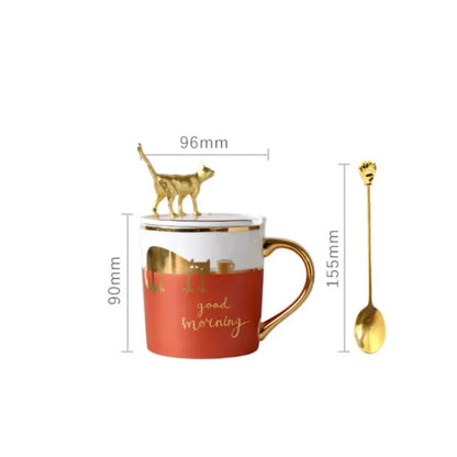 Nordic Ceramic Coffee Mug with Lid and Spoon Porcelain Cute Cartoon Couple Tea Cup Modern Minimalist Home Breakfast Milk Mug