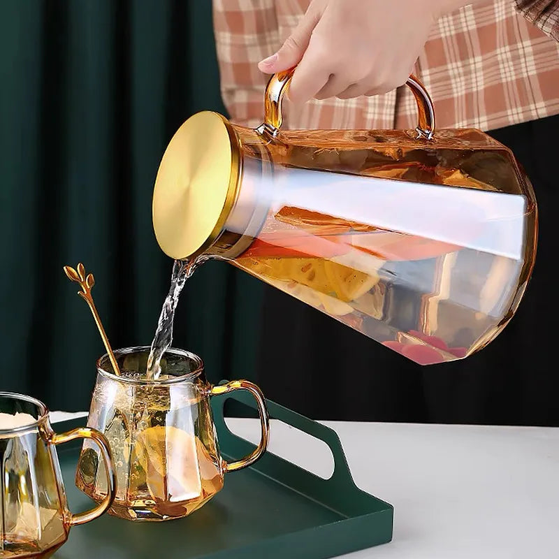 Nordic Diamond Noodle Cold Water Teapot Thickened transparent amber glass Home scented tea, juice tea set supplies Can be heated