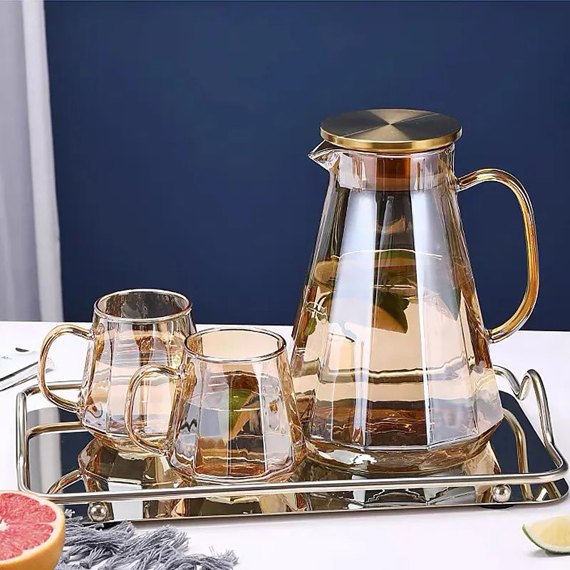 Nordic Diamond Noodle Cold Water Teapot Thickened transparent amber glass Home scented tea, juice tea set supplies Can be heated