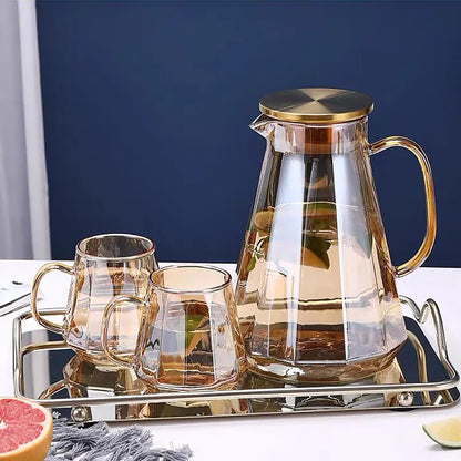 Nordic Diamond Noodle Cold Water Teapot Thickened transparent amber glass Home scented tea, juice tea set supplies Can be heated
