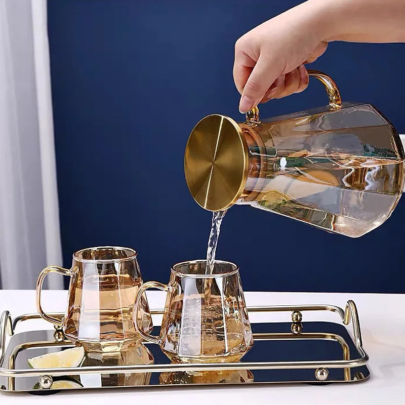 Nordic Diamond Noodle Cold Water Teapot Thickened transparent amber glass Home scented tea, juice tea set supplies Can be heated