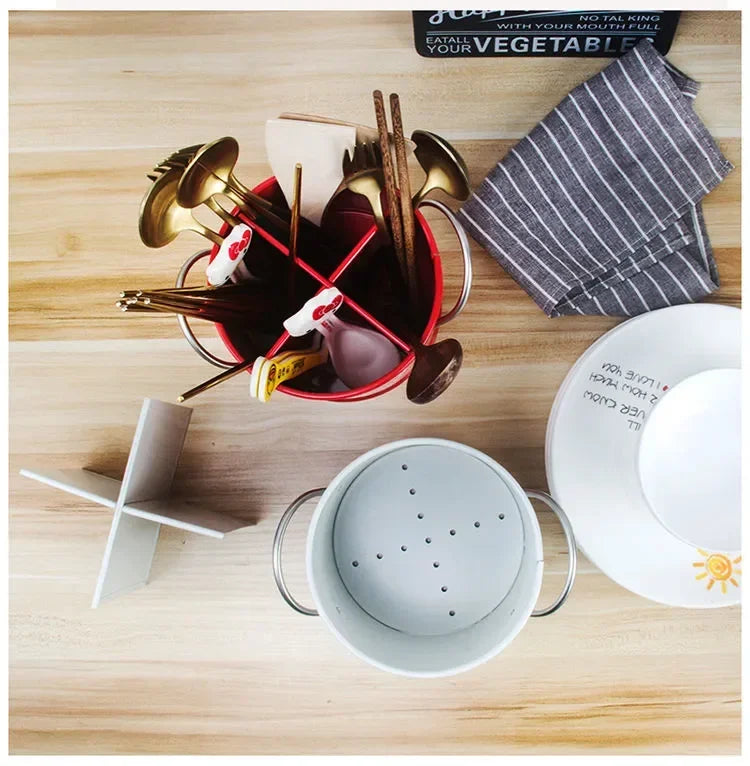 Nordic Drain Rack Chopsticks Cage Storage Box Galvanized Iron Household Knife and Fork Spoon Kitchen Storage Bucket Maison