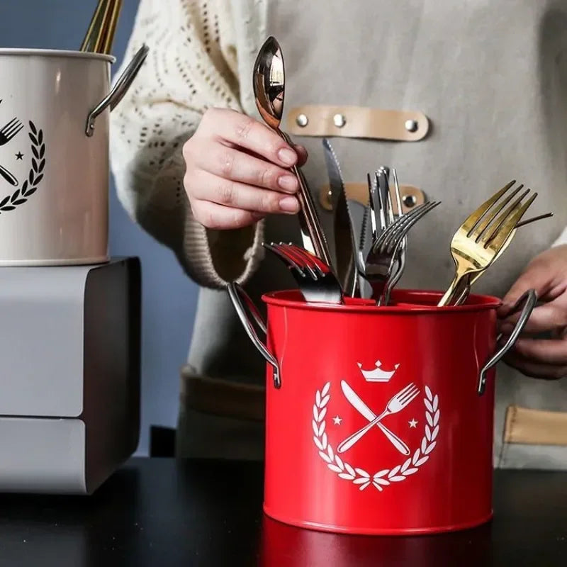 Nordic Drain Rack Chopsticks Cage Storage Box Galvanized Iron Household Knife and Fork Spoon Kitchen Storage Bucket Maison