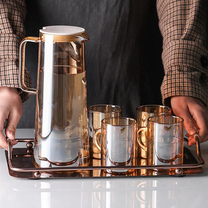 Nordic Heat-resistant  Glass cold  water Kettle Amber color tea set, juice pot Large Capacity home, hotel coffee pot 1500ML