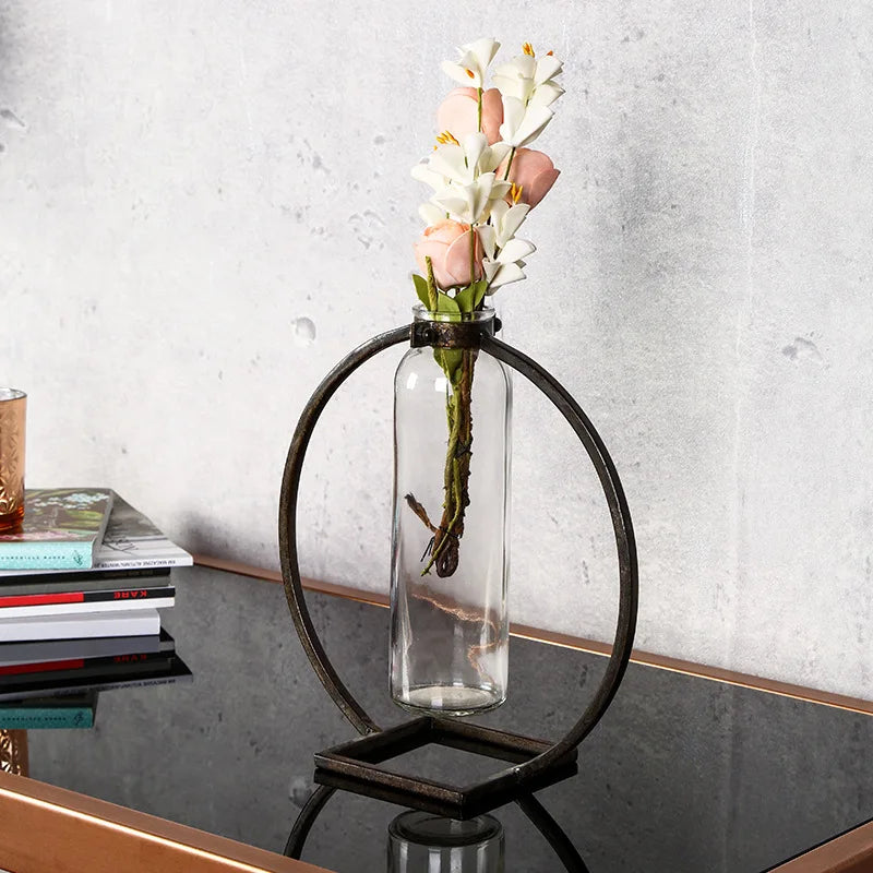 Nordic Iron Flowerpot Living Room Decoration Glass Vase Tabletop Home Decor Hydroponic Plant Desk Vases Dropshipping