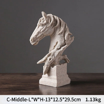 Nordic Light Luxury Horsehead Resin Decoration Modern Home Furnishing Hotel Villa Exhibition Hall Entrance Animal Soft Decor