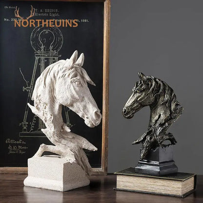 Nordic Light Luxury Horsehead Resin Decoration Modern Home Furnishing Hotel Villa Exhibition Hall Entrance Animal Soft Decor