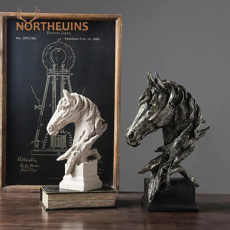 Nordic Light Luxury Horsehead Resin Decoration Modern Home Furnishing Hotel Villa Exhibition Hall Entrance Animal Soft Decor