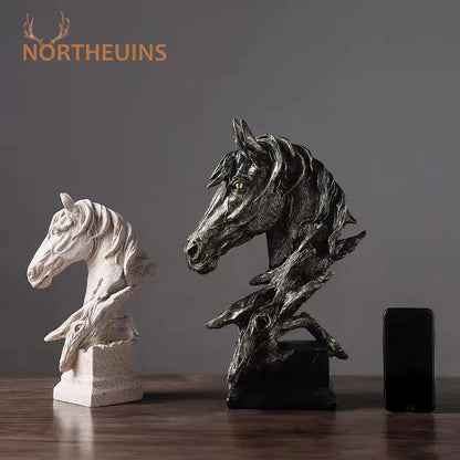 Nordic Light Luxury Horsehead Resin Decoration Modern Home Furnishing Hotel Villa Exhibition Hall Entrance Animal Soft Decor
