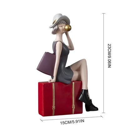 Nordic Light Luxury Resin Modern Bubble Girl Sculpture Ornament Home Living Room Office Desktop Statue Crafts Valentine Day Gift