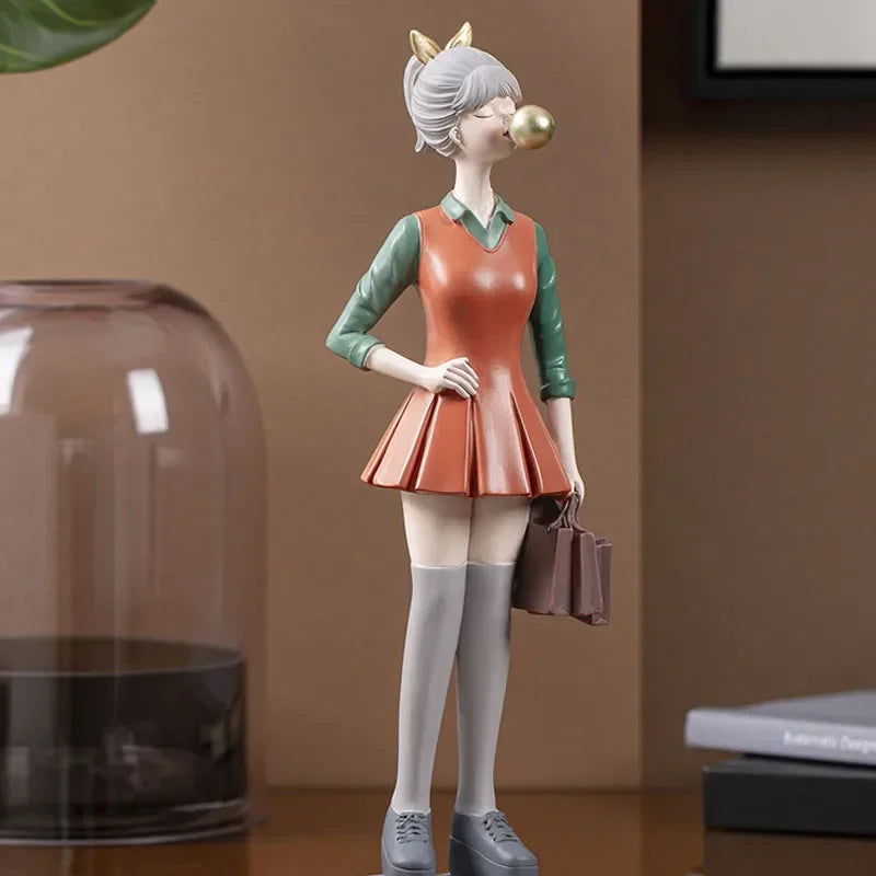 Nordic Light Luxury Resin Modern Bubble Girl Sculpture Ornament Home Living Room Office Desktop Statue Crafts Valentine Day Gift