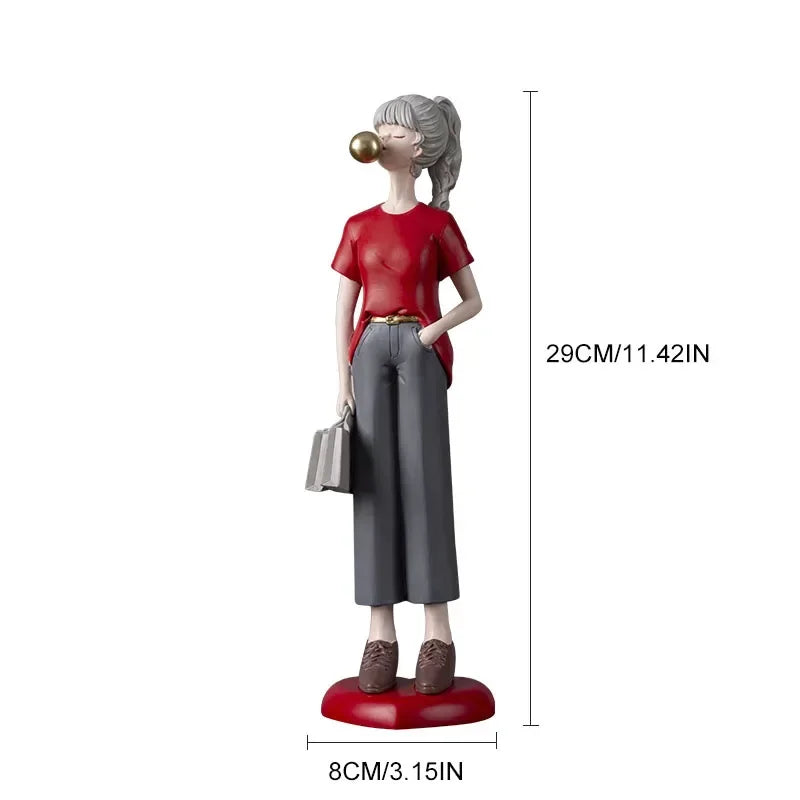 Nordic Light Luxury Resin Modern Bubble Girl Sculpture Ornament Home Living Room Office Desktop Statue Crafts Valentine Day Gift