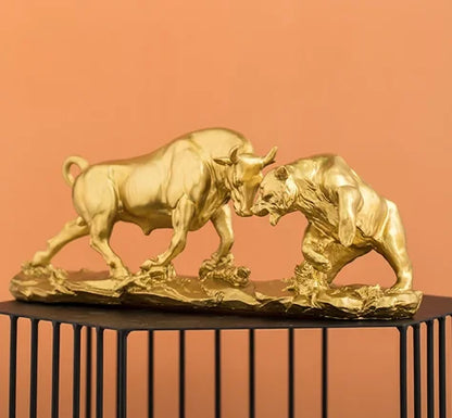 Nordic Luxury Gilded Ox Bear Sculpture Animal Statue Retro Resin Office Living Room Bedroom Home Decoration Accessories