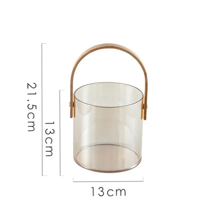Nordic Portable Glass Fruit Plate Transparent Ice Wine Bucket Salad Bowl Household Snack Fruit Storage Basket with Wooden Handle