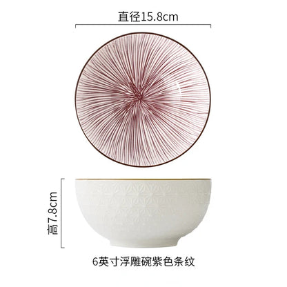 Nordic Style 6Inch Tableware Bowls Ceramic Home Hand Painted Instant Noodle Soup Restaurant Simple Creative Embossed Ramen Bowl