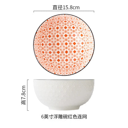 Nordic Style 6Inch Tableware Bowls Ceramic Home Hand Painted Instant Noodle Soup Restaurant Simple Creative Embossed Ramen Bowl