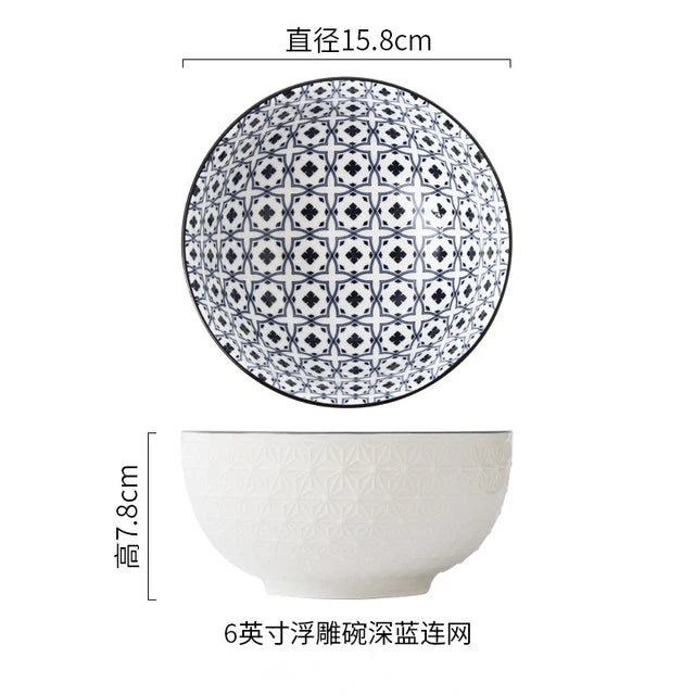Nordic Style 6Inch Tableware Bowls Ceramic Home Hand Painted Instant Noodle Soup Restaurant Simple Creative Embossed Ramen Bowl