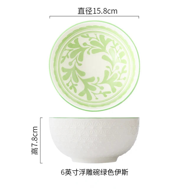 Nordic Style 6Inch Tableware Bowls Ceramic Home Hand Painted Instant Noodle Soup Restaurant Simple Creative Embossed Ramen Bowl