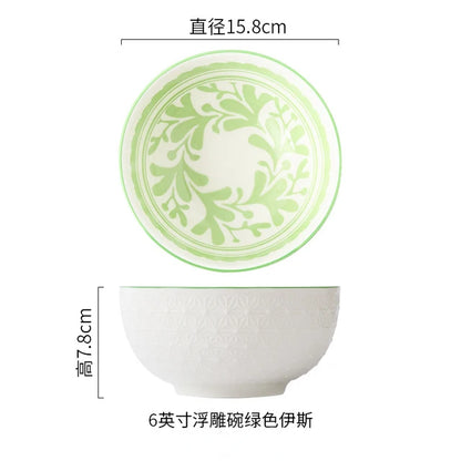 Nordic Style 6Inch Tableware Bowls Ceramic Home Hand Painted Instant Noodle Soup Restaurant Simple Creative Embossed Ramen Bowl