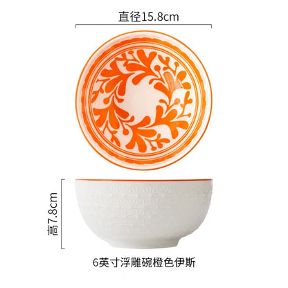 Nordic Style 6Inch Tableware Bowls Ceramic Home Hand Painted Instant Noodle Soup Restaurant Simple Creative Embossed Ramen Bowl