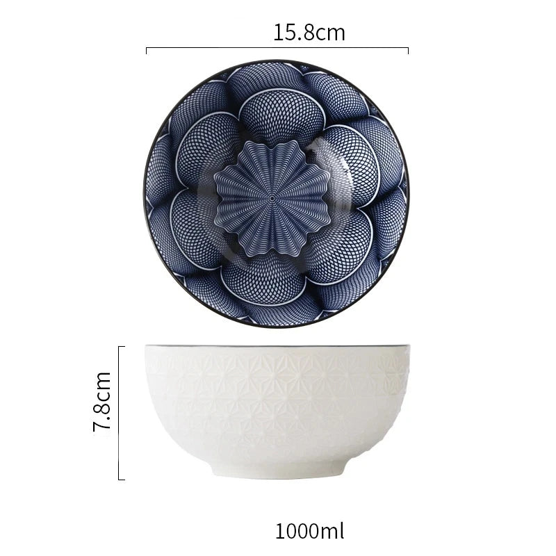 Nordic Style 6Inch Tableware Bowls Ceramic Home Hand Painted Instant Noodle Soup Restaurant Simple Creative Embossed Ramen Bowl
