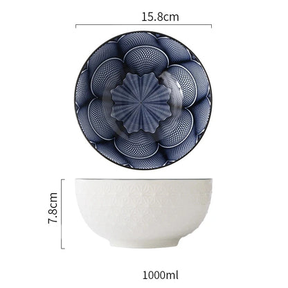 Nordic Style 6Inch Tableware Bowls Ceramic Home Hand Painted Instant Noodle Soup Restaurant Simple Creative Embossed Ramen Bowl