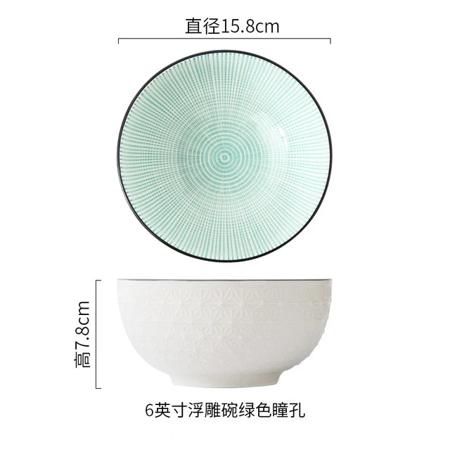Nordic Style 6Inch Tableware Bowls Ceramic Home Hand Painted Instant Noodle Soup Restaurant Simple Creative Embossed Ramen Bowl