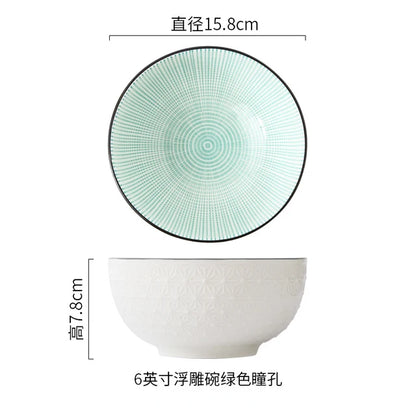 Nordic Style 6Inch Tableware Bowls Ceramic Home Hand Painted Instant Noodle Soup Restaurant Simple Creative Embossed Ramen Bowl