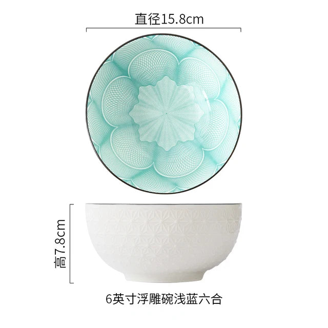 Nordic Style 6Inch Tableware Bowls Ceramic Home Hand Painted Instant Noodle Soup Restaurant Simple Creative Embossed Ramen Bowl