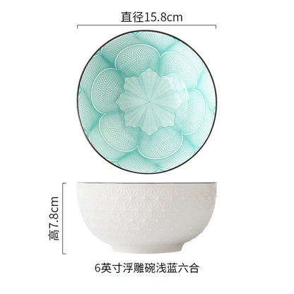 Nordic Style 6Inch Tableware Bowls Ceramic Home Hand Painted Instant Noodle Soup Restaurant Simple Creative Embossed Ramen Bowl