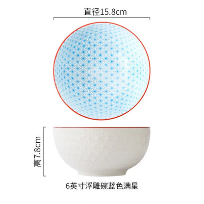 Nordic Style 6Inch Tableware Bowls Ceramic Home Hand Painted Instant Noodle Soup Restaurant Simple Creative Embossed Ramen Bowl